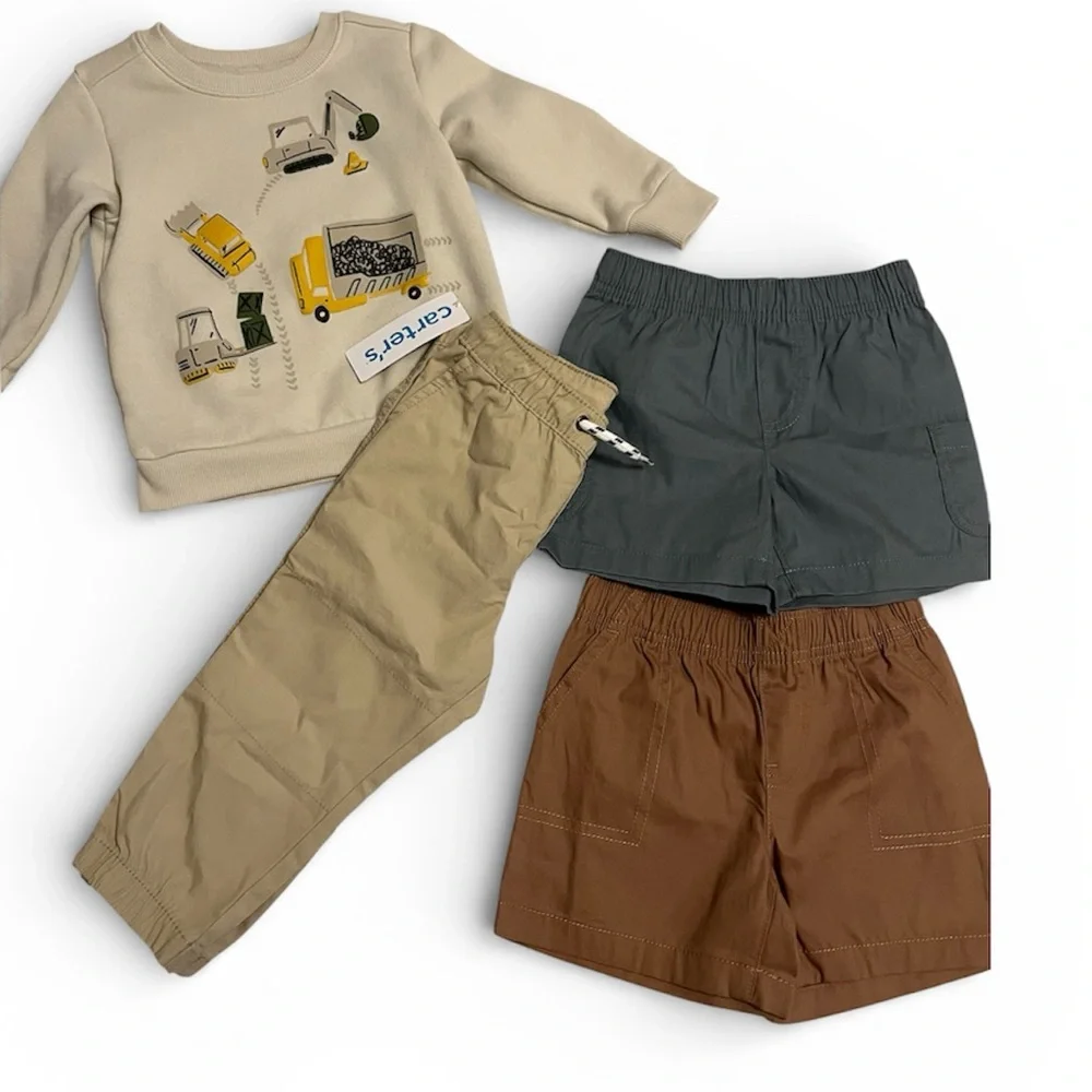 Carter’s Bundle Joggers Sweatshirt Shorts Bulk Set Toddler Baby Boy Construction